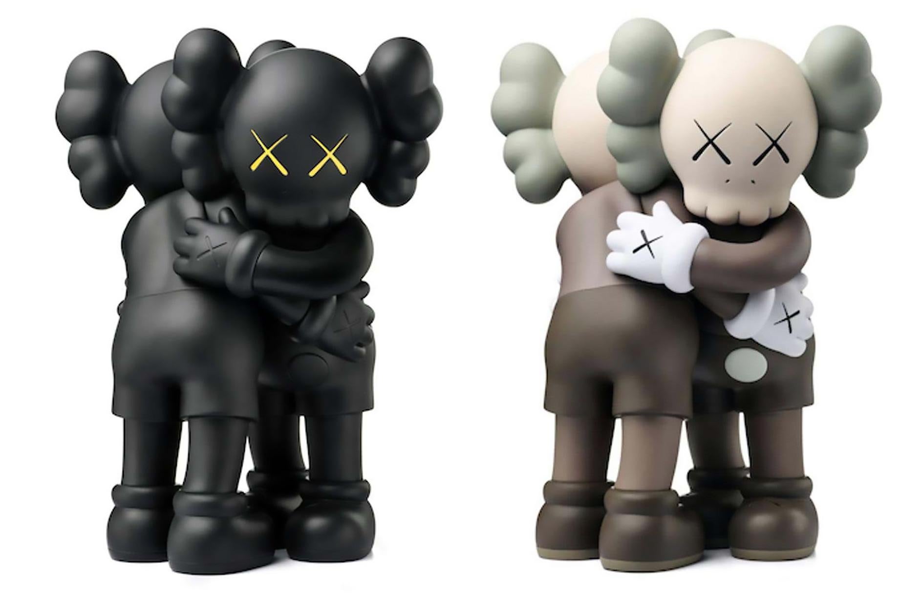KAWS Together 2018: Set of 2 (Brown & Black):
In TOGETHER, KAWS’s iconic “Companions” are interlocked, consoling each other in an everlasting hug. KAWS 1st debuted this embracing duo in 2016, presenting large-scale wooden versions at More Gallery in
