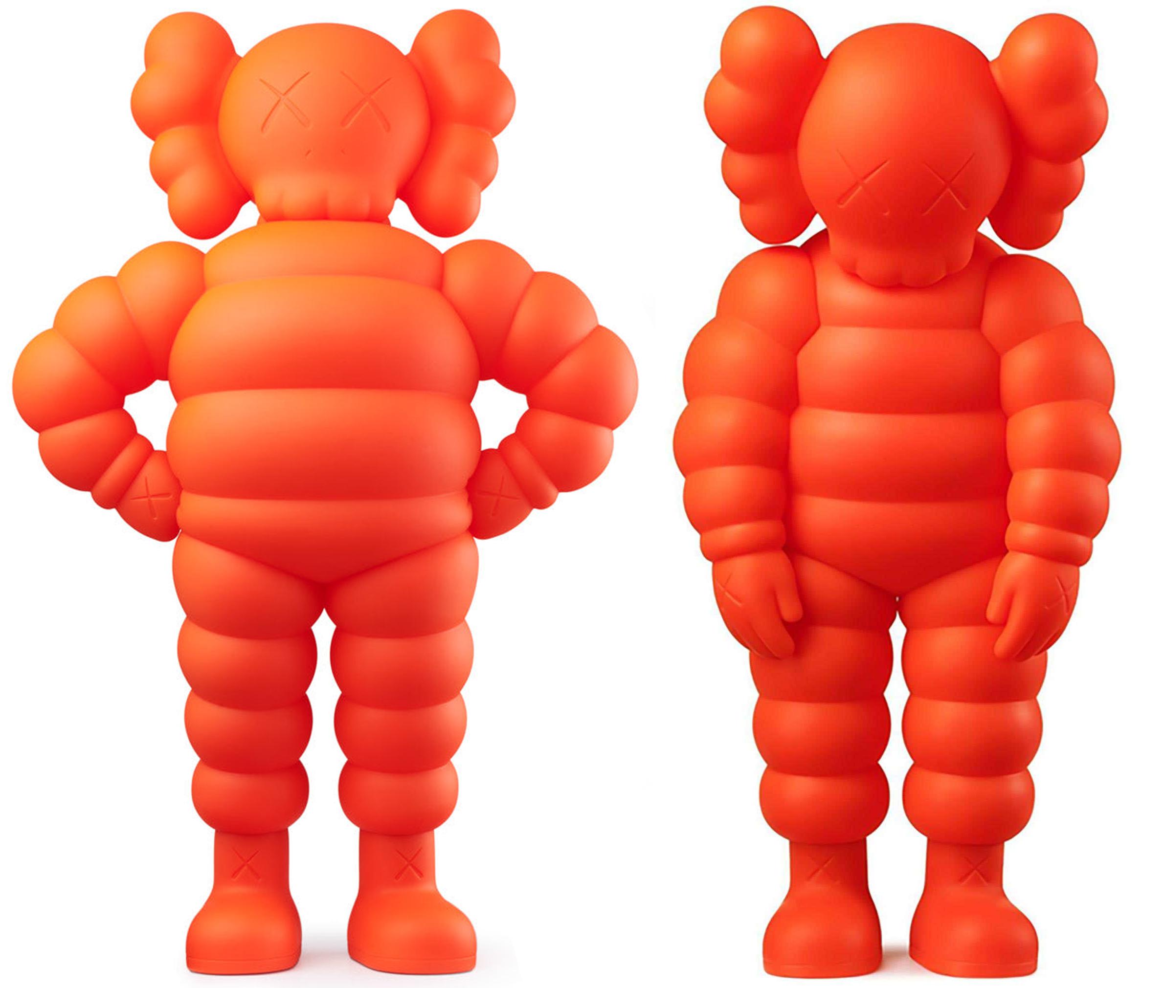 KAWS What Party & Chum (2 works):
Two individual KAWS Companions featuring the classic KAWS CHUM character. Published to commemorate the debut of KAWS’ larger scale sculptural version of same at K11 Musea Hong Kong & the heralded KAWS WHAT PARTY