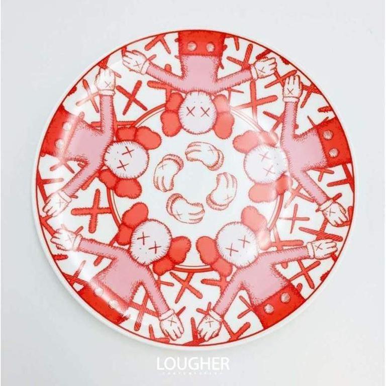 Limited Ceramic Plate Set - Red (Set of 4) - Contemporary Sculpture by KAWS