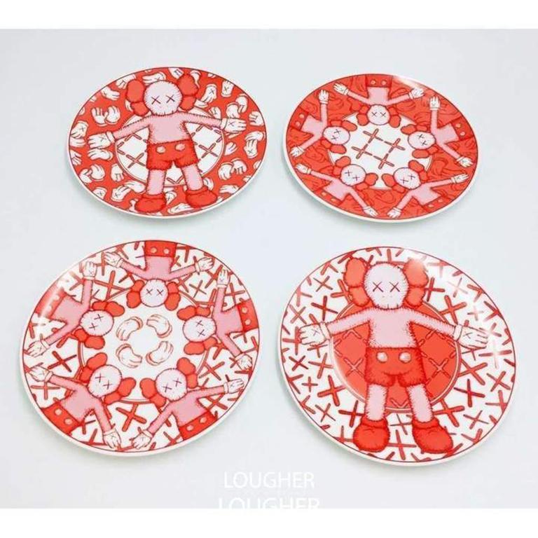 Limited Ceramic Plate Set - Red (Set of 4) For Sale 5