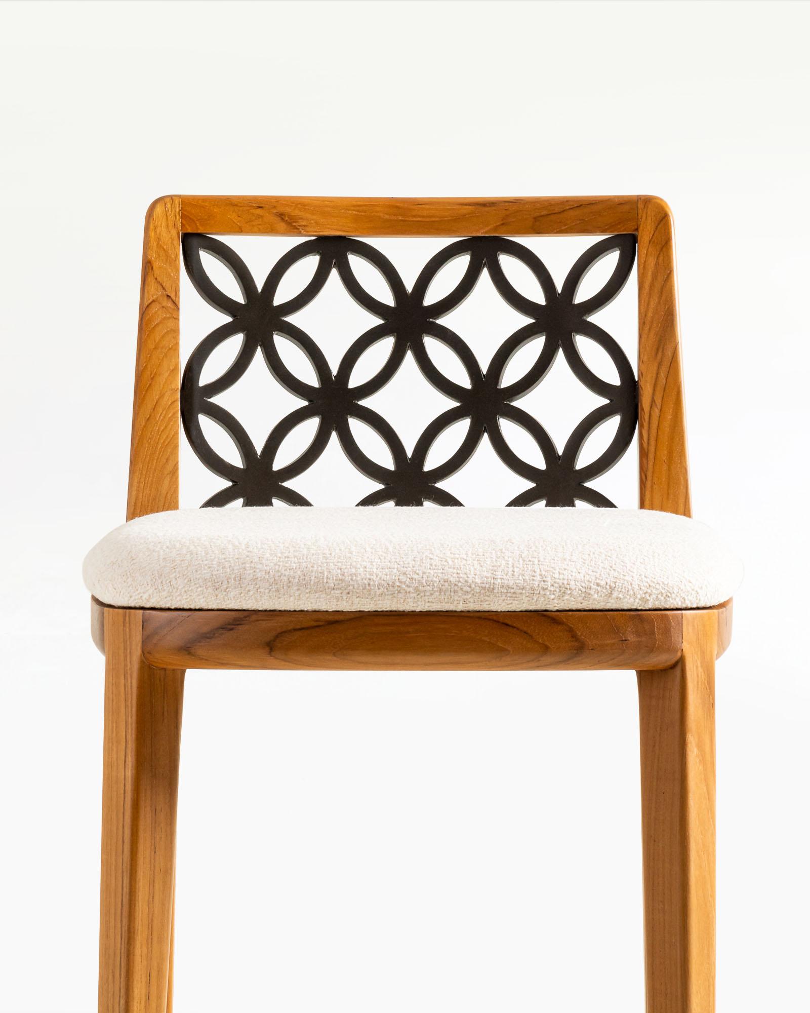 Kawung Wood & Metal Counter Stool in Teak Indonesio en venta