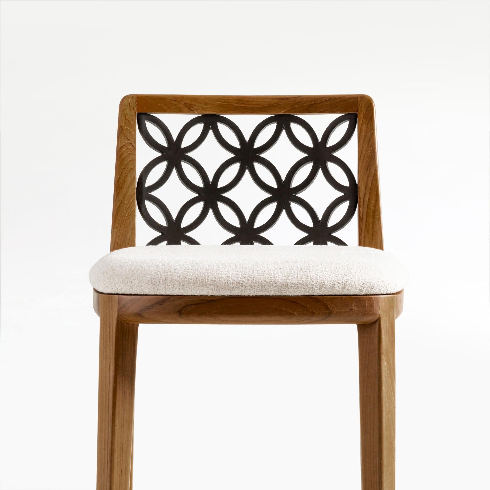 Indonesiano Kawung Wood & Metal Counter Stool in Walnut in vendita