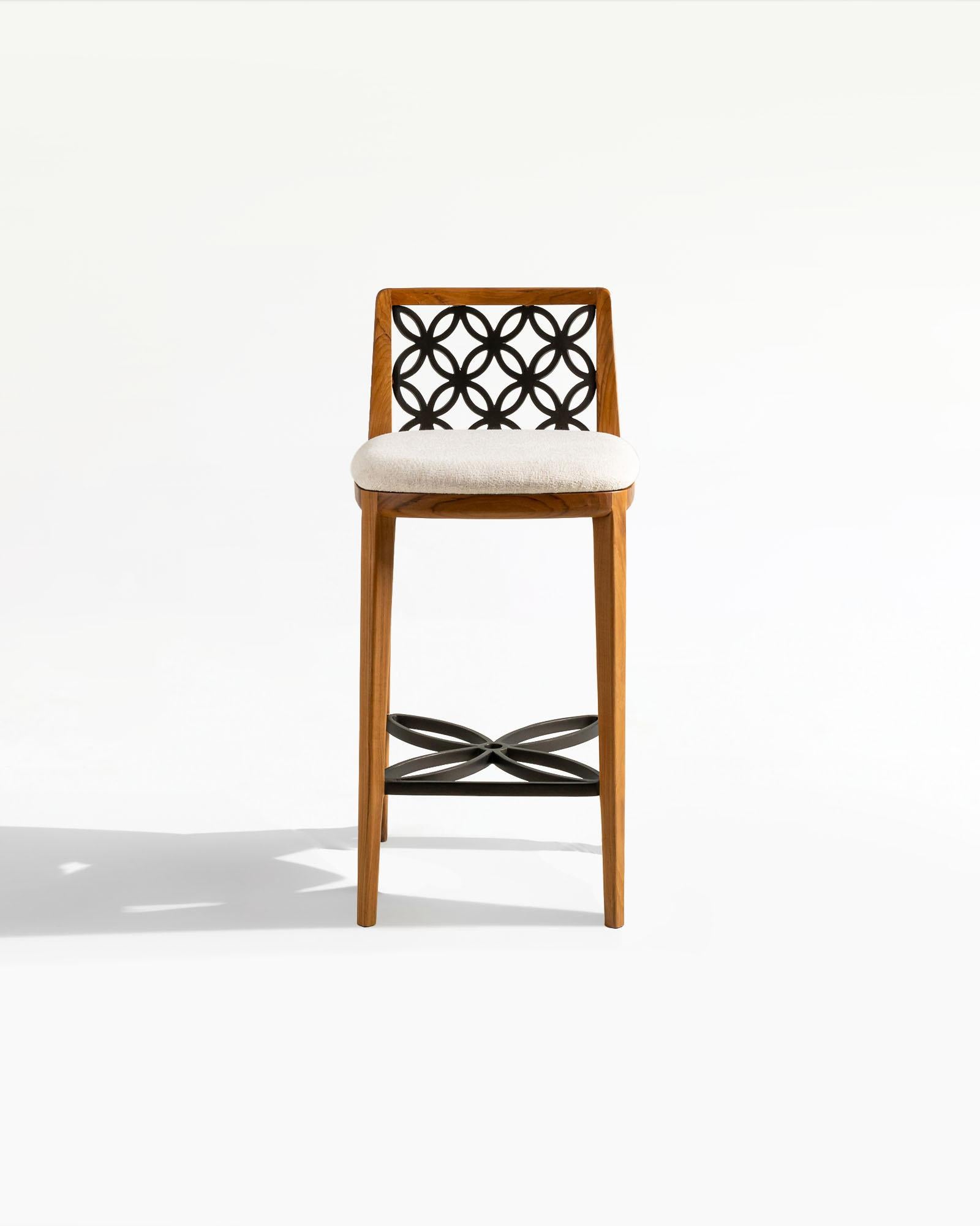 Kawung Wood & Metal Counter Stool in Teak en venta 1
