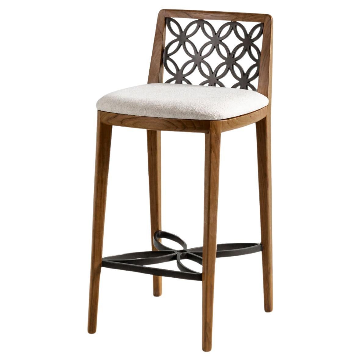 Kawung Wood & Metal Counter Stool in Walnut in vendita