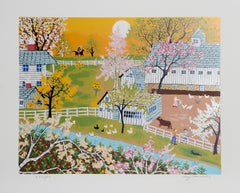 A Day on the Farm, Folk Art Screenprint by Kay Ameche