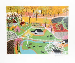 Early American Farm, Folk Art Screenprint by Kay Ameche