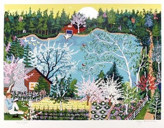 Lo stagno di Walden in primavera, serigrafia folkloristica di Kay Ameche