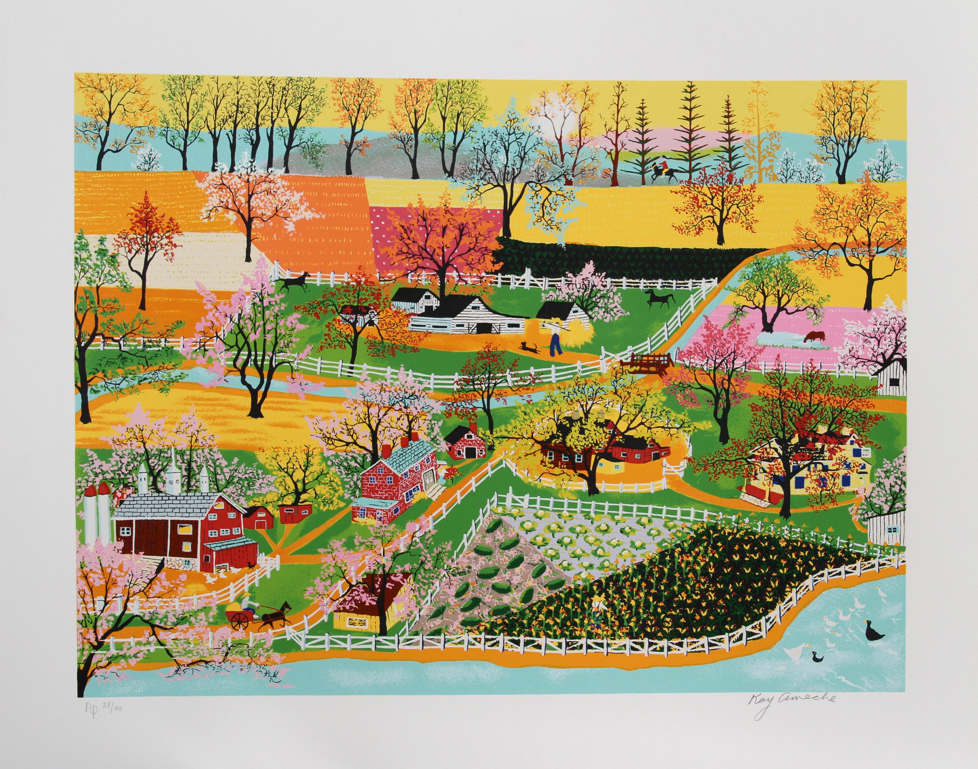 Kay Ameche, estadounidense (1904 - 2005) - Más joven que la primavera, año:  1981, Medio:  Serigrafía, firmada y numerada a lápiz, Edición:  200, AP 40, Tamaño de la imagen:  17 x 22,5 pulgadas, Tamaño:  55,88 cm x 69,85 cm, Descripción:  Dividiendo