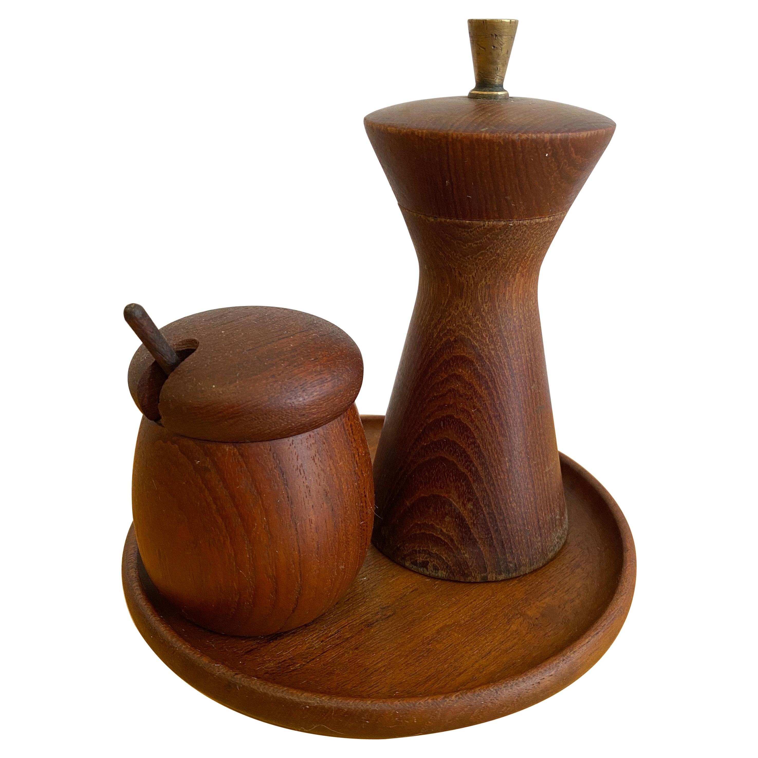 Kay Bojesen 3 Piece Teak Condiment Set For Sale