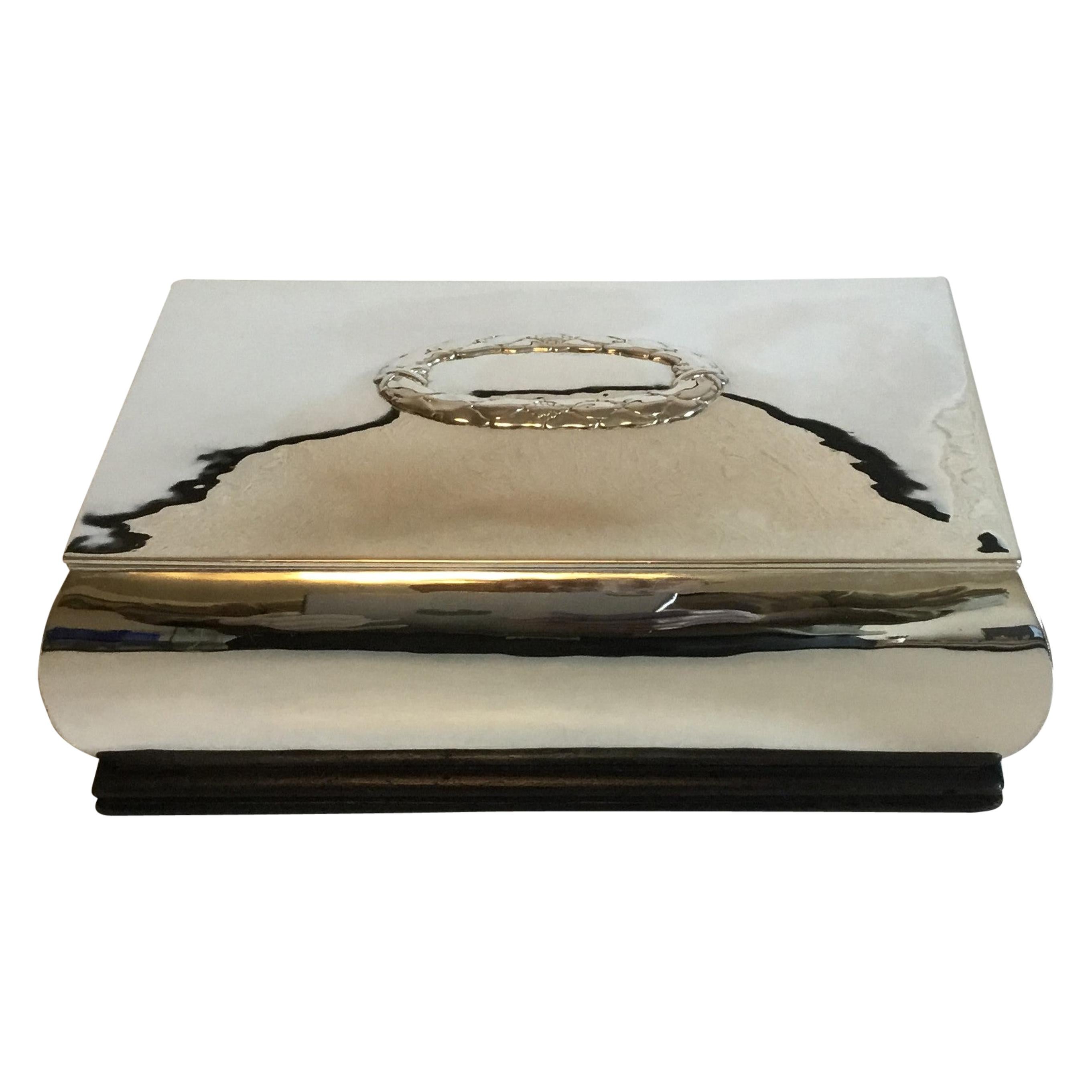 Kay Bojesen 830 S Silver Box with Bottom and Inserts of Wood For Sale
