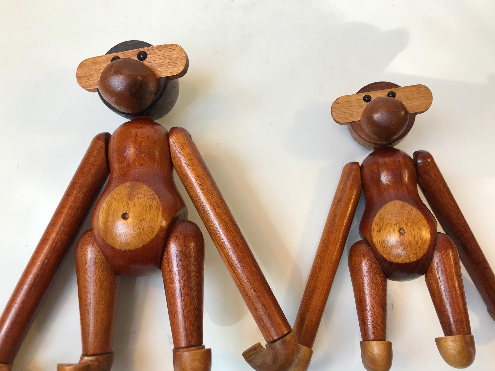 Mid-20th Century Kay Bojesen, a Pair of Vintage Monkeys with Articulated Limbs, Denmark