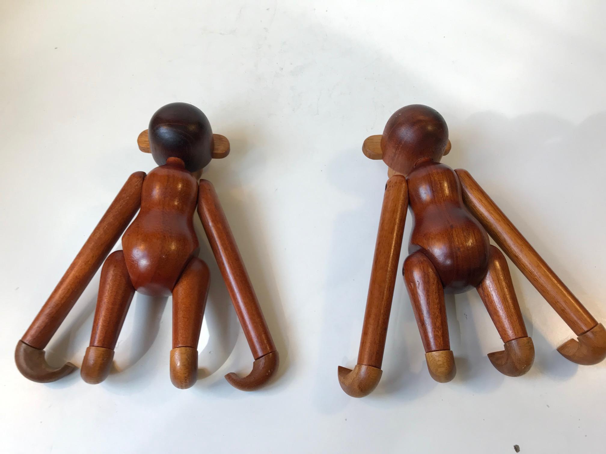 Teak Kay Bojesen, a Pair of Vintage Monkeys with Articulated Limbs, Denmark