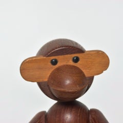 Kay Bojesen Cute Wooden Flexible Figurine Monkey Toy in Teak, Denmark, 1960s