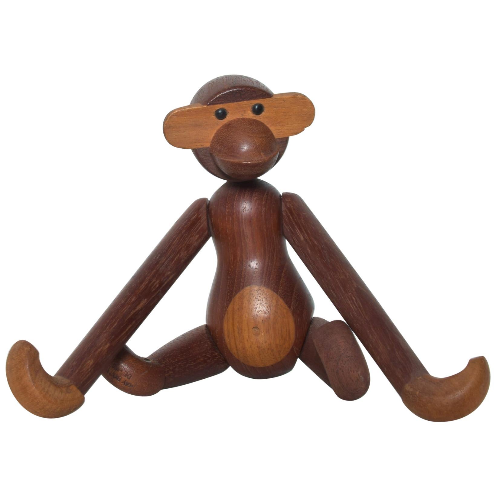 Kay Bojesen Cute Wooden Flexible Figurine Monkey Toy in Teak, Denmark, 1960s