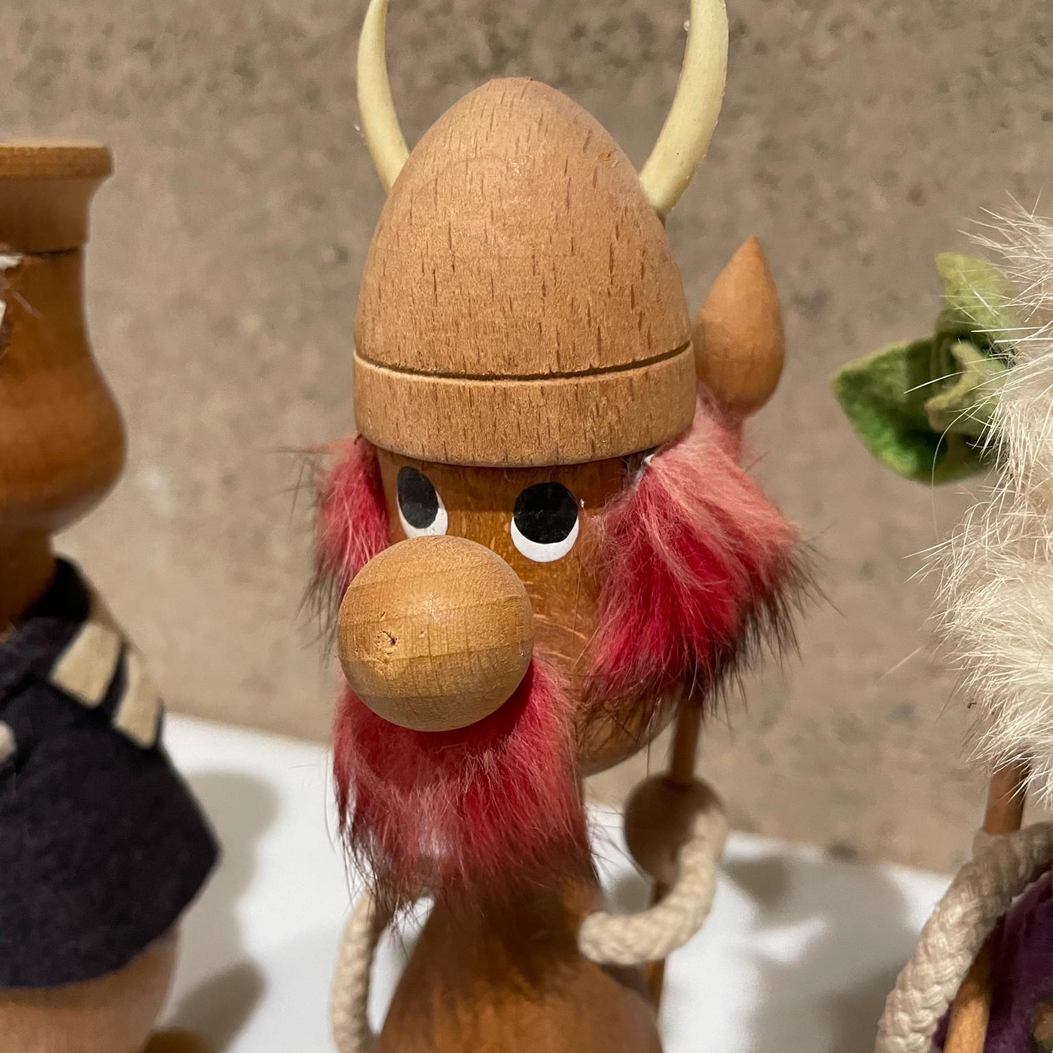 Scandinavian Modern 1960s Style Kay Bojesen Danish Modern 3 Wood Viking Toys Fur Beards Denmark