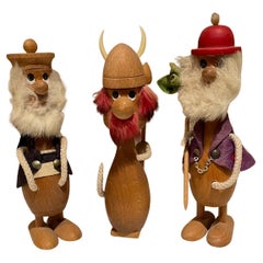 1960s Style Kay Bojesen Danish Modern 3 Wood Viking Toys Fur Beards Denmark