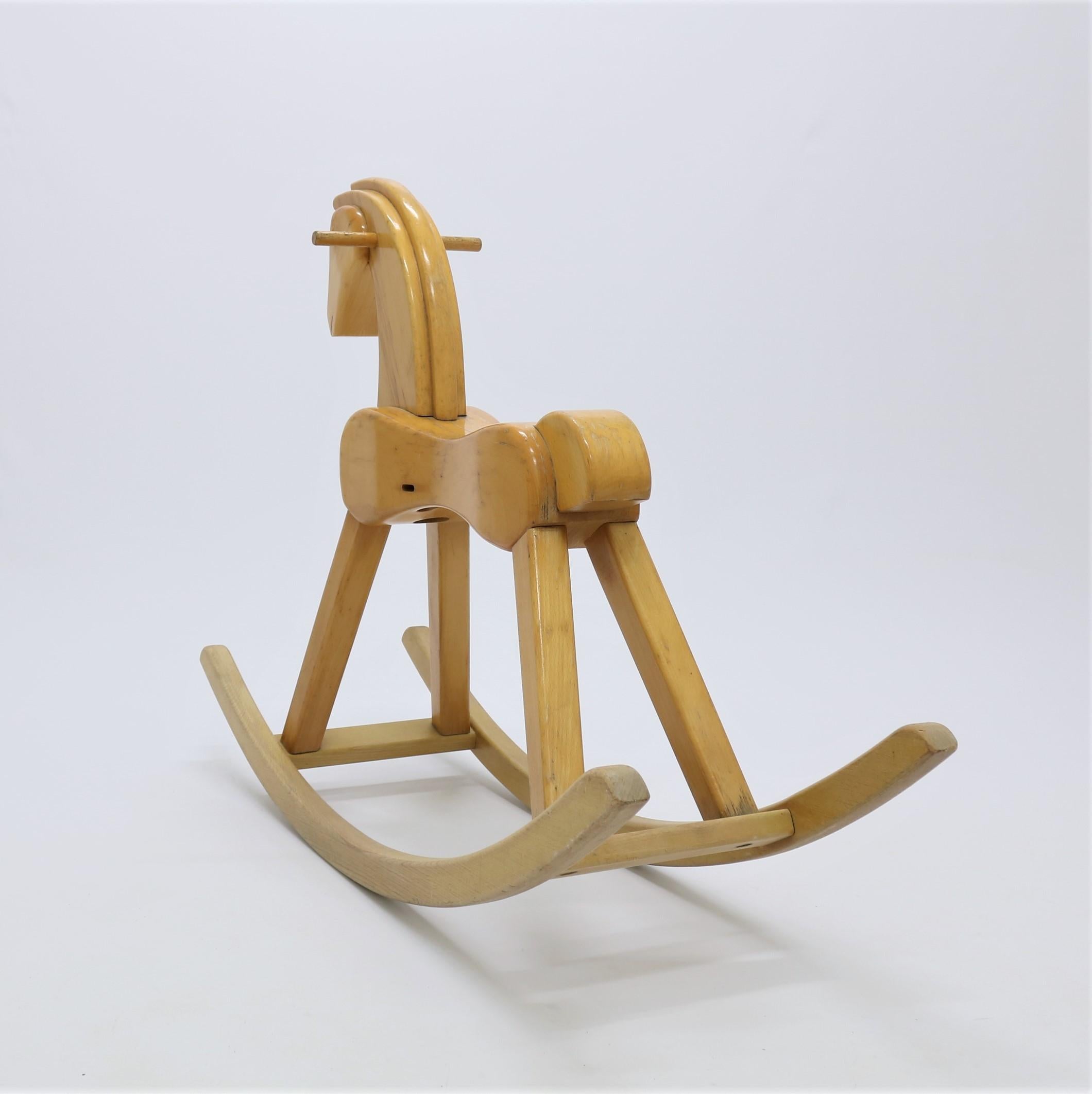 Mid-20th Century Kay Bojesen Large Rocking Horse of Patinated Lacquered Beech 