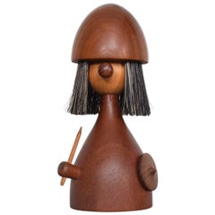 Kay Bojesen Laurids Lønborg, Teakwood Viking Toy Doll Lint Brush - Denmark 1960s