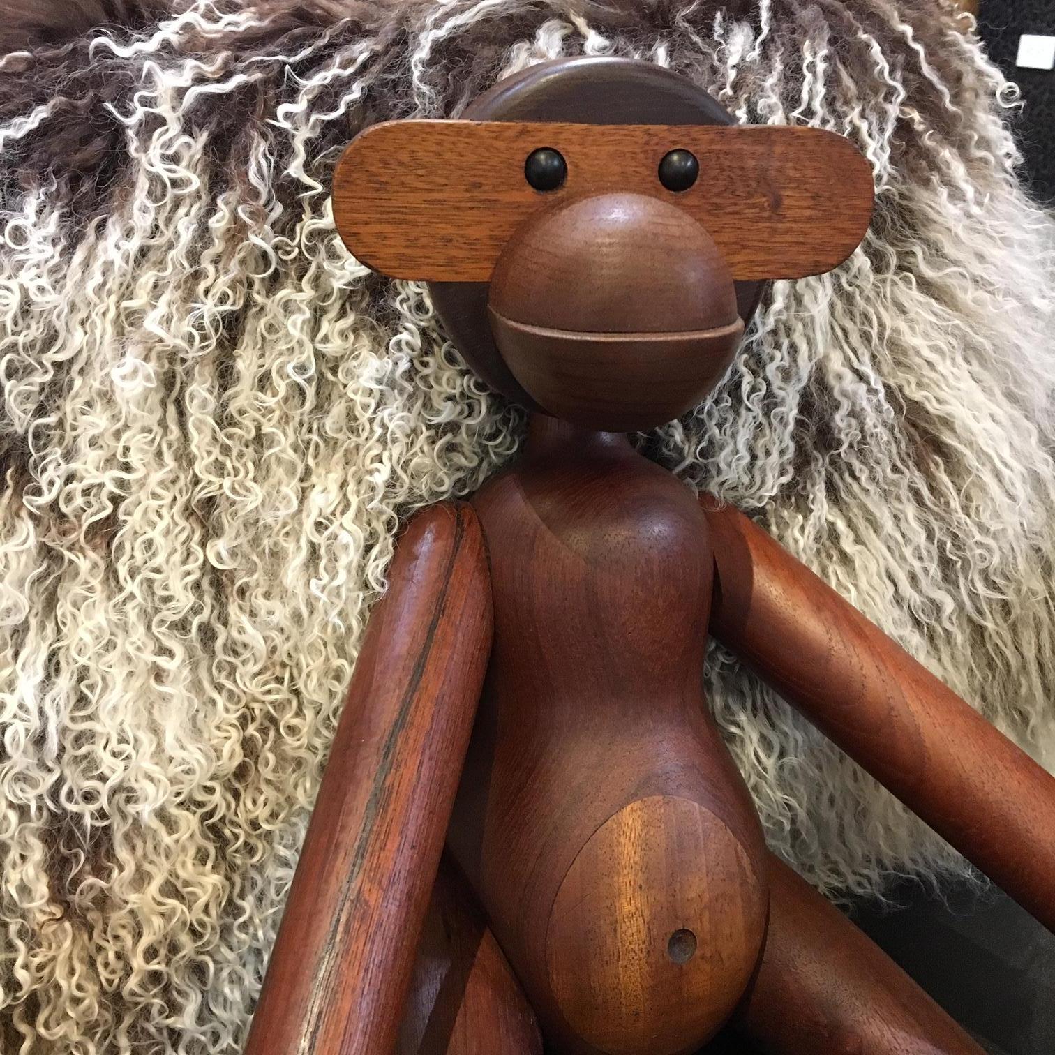 Scandinavian Modern Kay Bojesen Medium to Large Scale Teak Monkey, Signed  For Sale