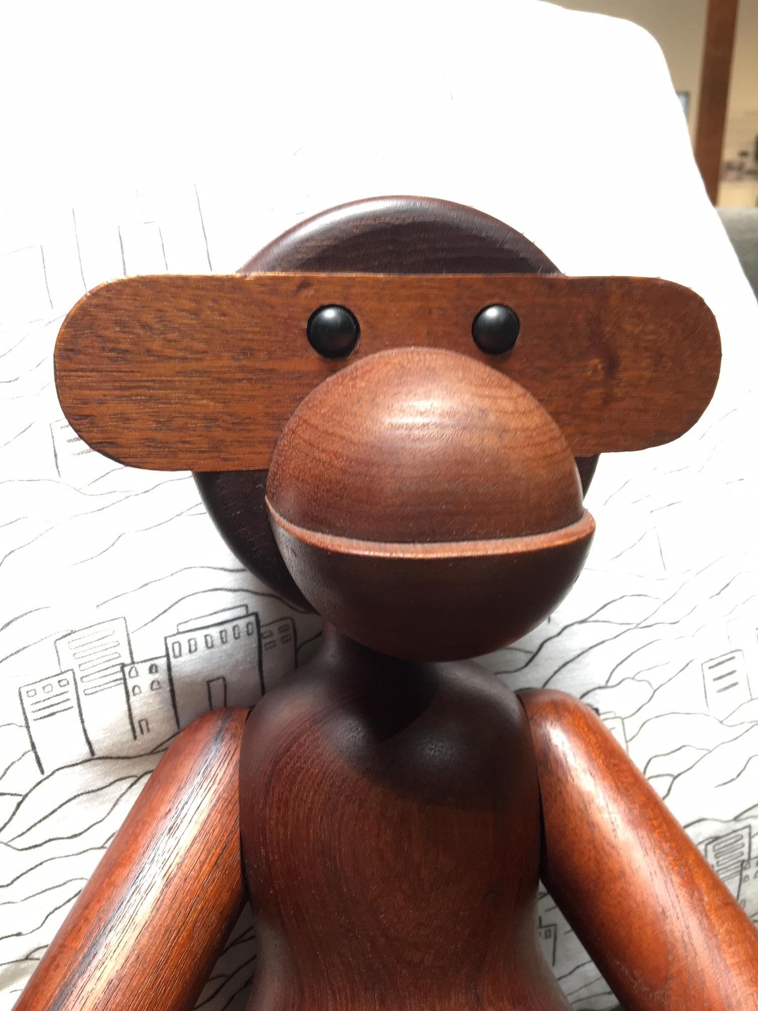 Danish Kay Bojesen Medium to Large Scale Teak Monkey, Signed  For Sale