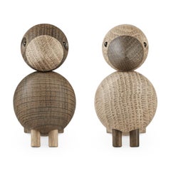 Kay Bojesen Oak & Smoked Oak Lovebirds, 3.5 in H