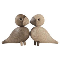 Kay Bojesen Oak & Smoked Oak Lovebirds, 3.5 in H