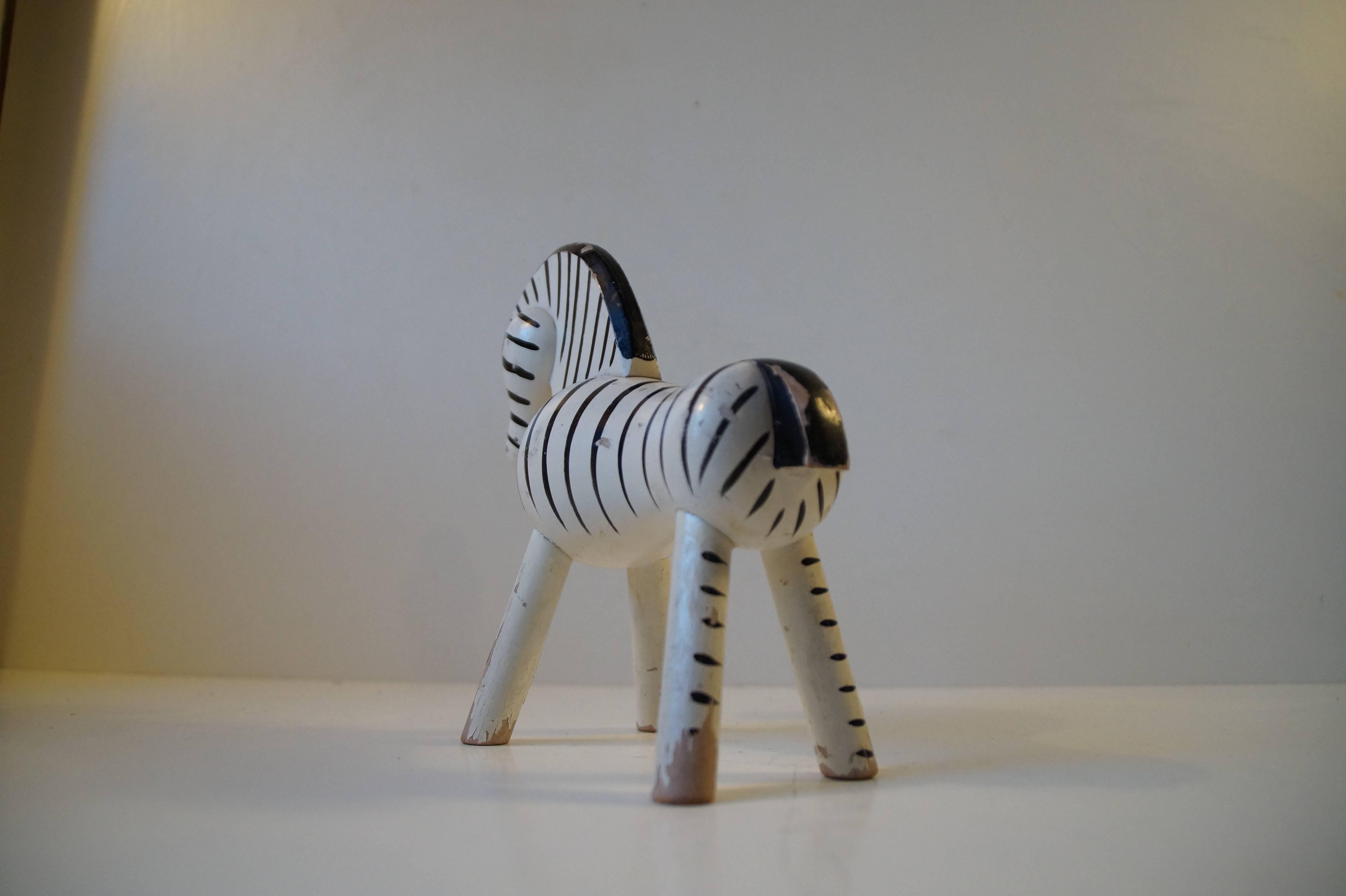 Kay Bojesen Original Painted Beech Zebra Figure with Patina, 1950s Danish Modern For Sale 4