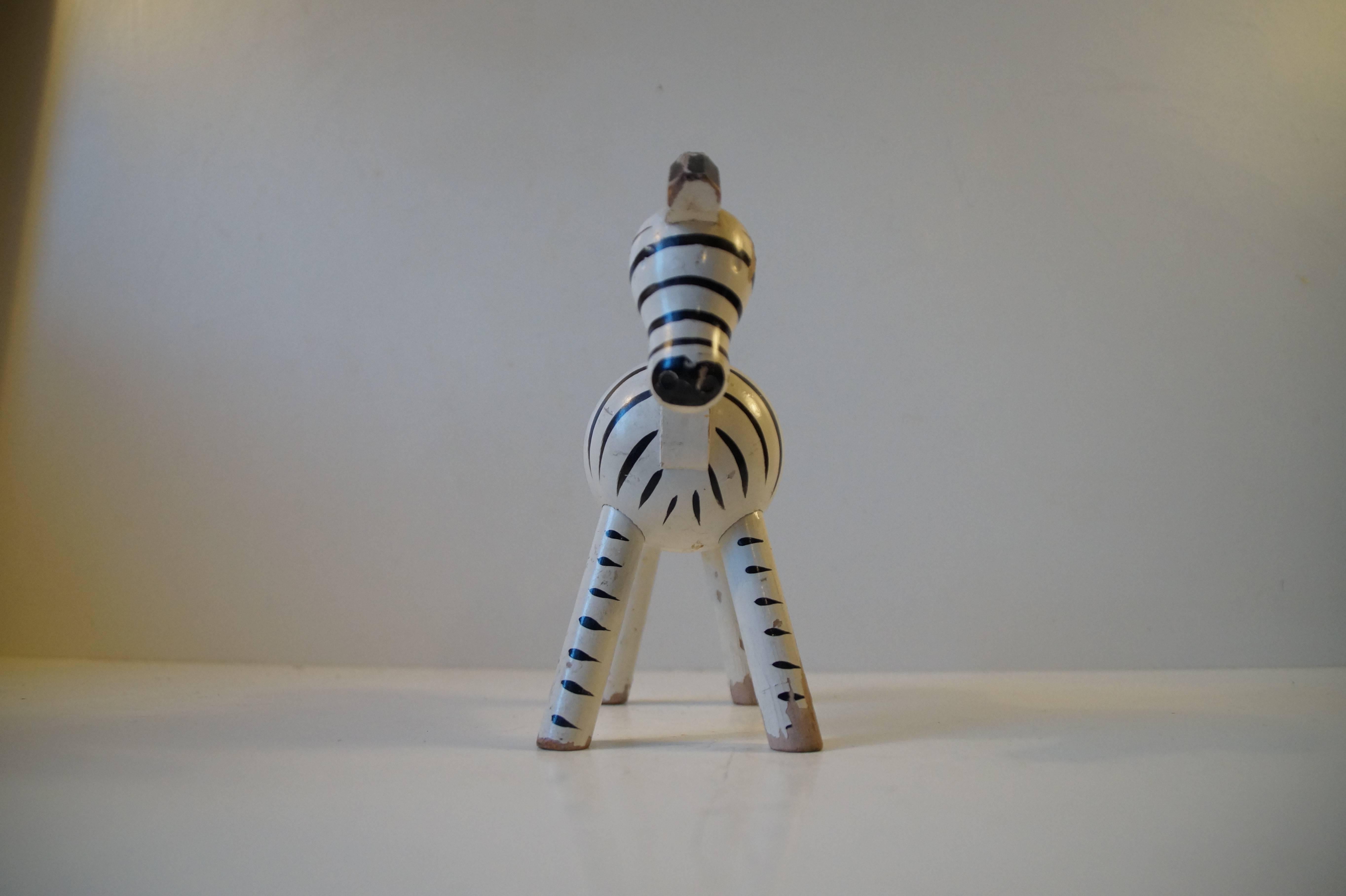 Kay Bojesen Original Painted Beech Zebra Figure with Patina, 1950s Danish Modern In Good Condition For Sale In Esbjerg, DK