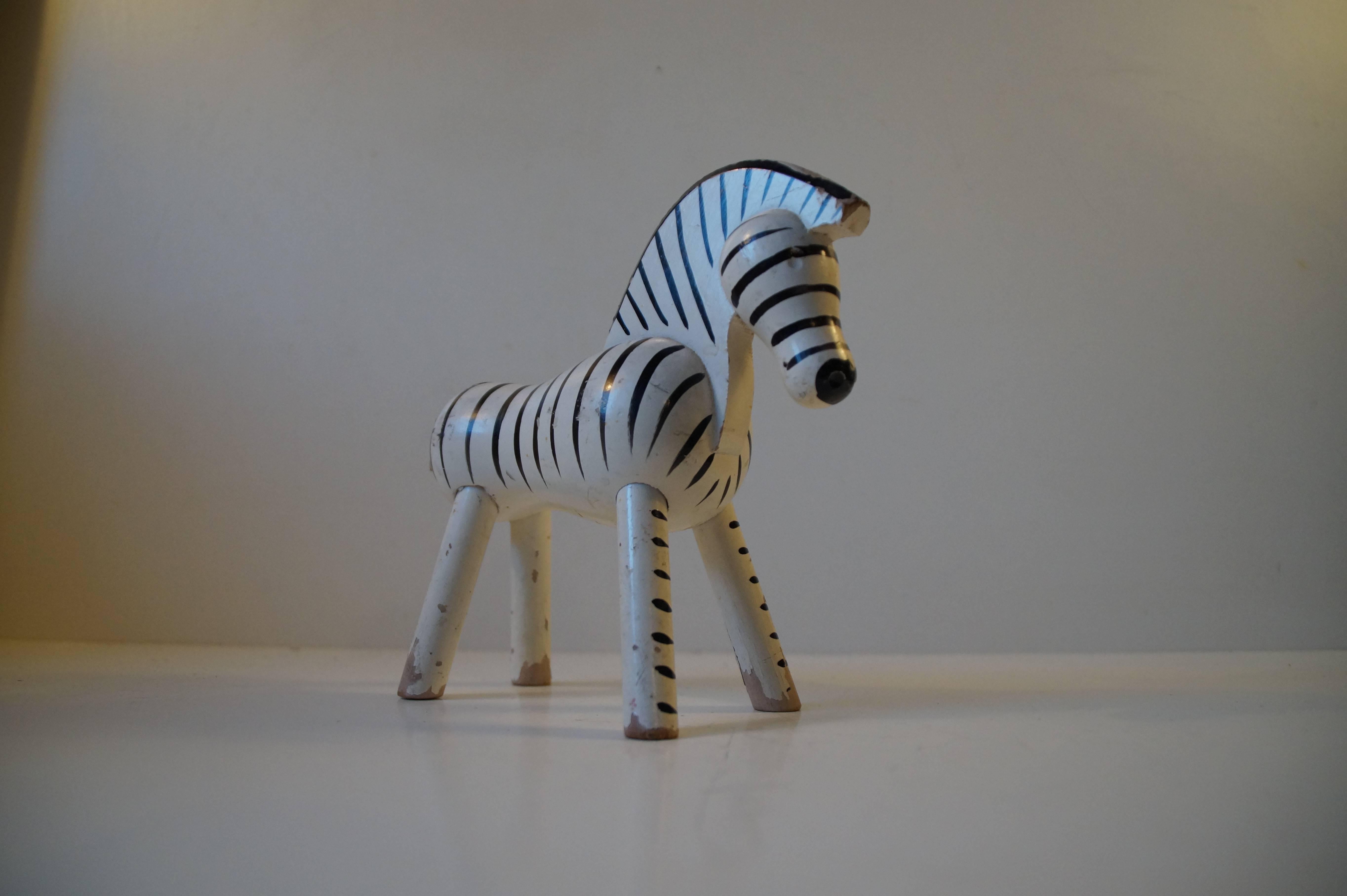 Kay Bojesen Original Painted Beech Zebra Figure with Patina, 1950s Danish Modern For Sale 3