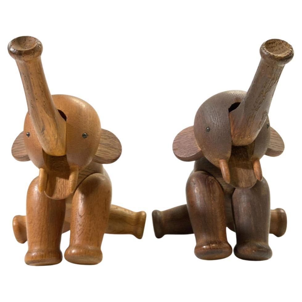Kay Bojesen Pair of Carved and Articulated Oak Elephants, From Denmark