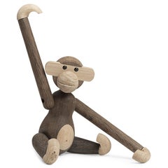 Kay Bojesen Small Monkey Sculpture, Smoked Oak & Natural Wood, Vietnam