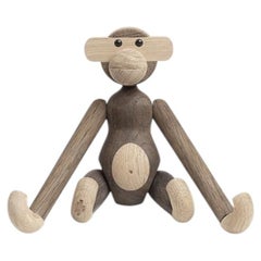 Kay Bojesen Small Monkey Sculpture, Smoked Oak & Natural Wood, Vietnam
