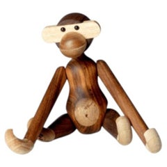 Kay Bojesen Small Monkey Sculpture, Teak & Limba Wood, Danish Design