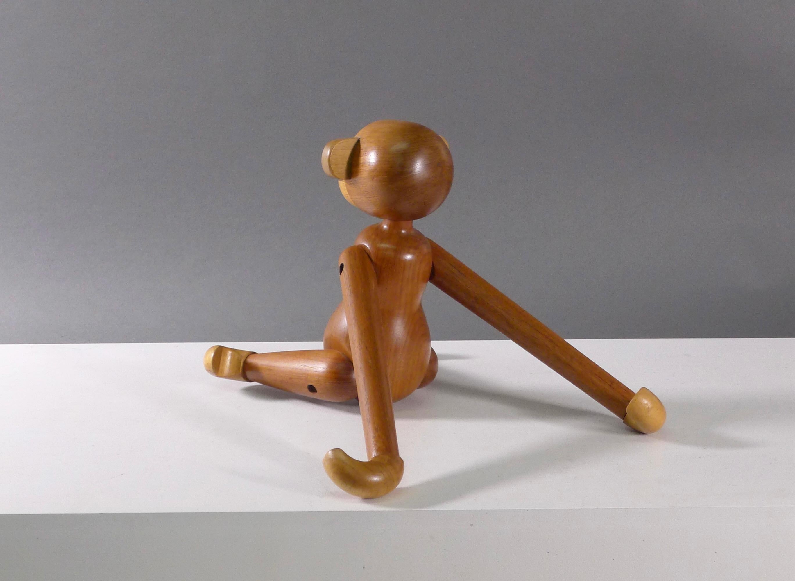 Kay Bojesen, Vintage Early Large Monkey, teak and limba wood, stamped, 1950s In Good Condition For Sale In Wargrave, Berkshire