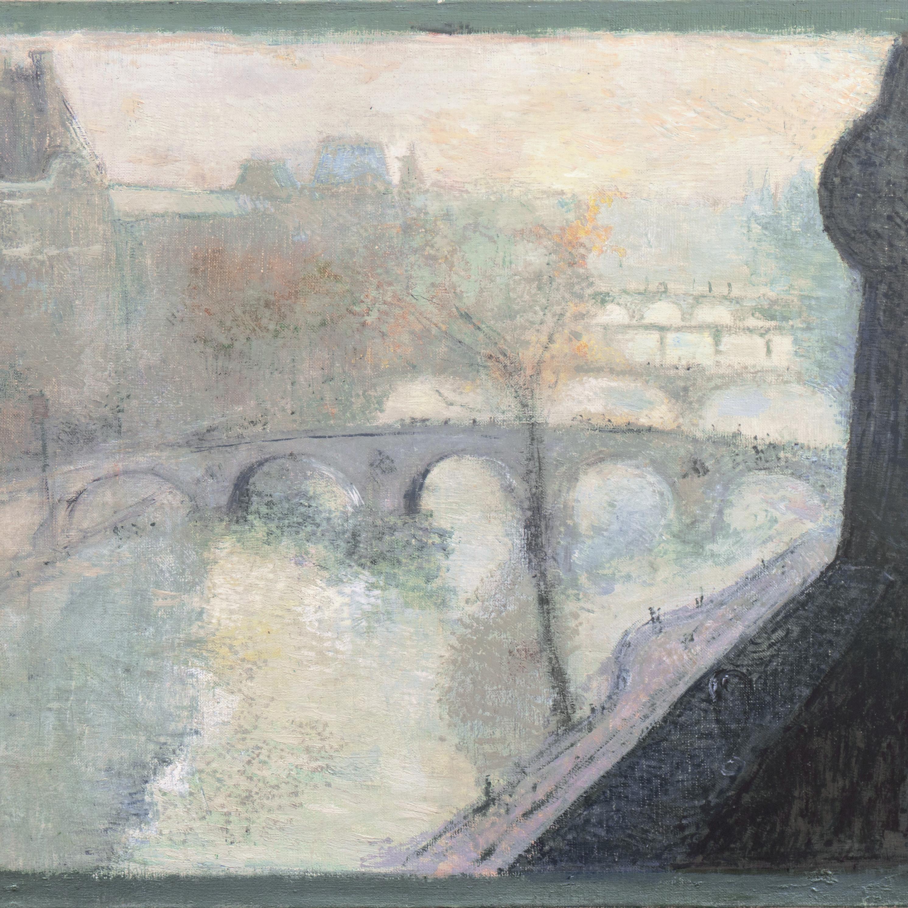 « Vue de la Seine et du Pont Marie », École de Paris, huile post-impressionniste - Post-impressionnisme Painting par Kay Christensen