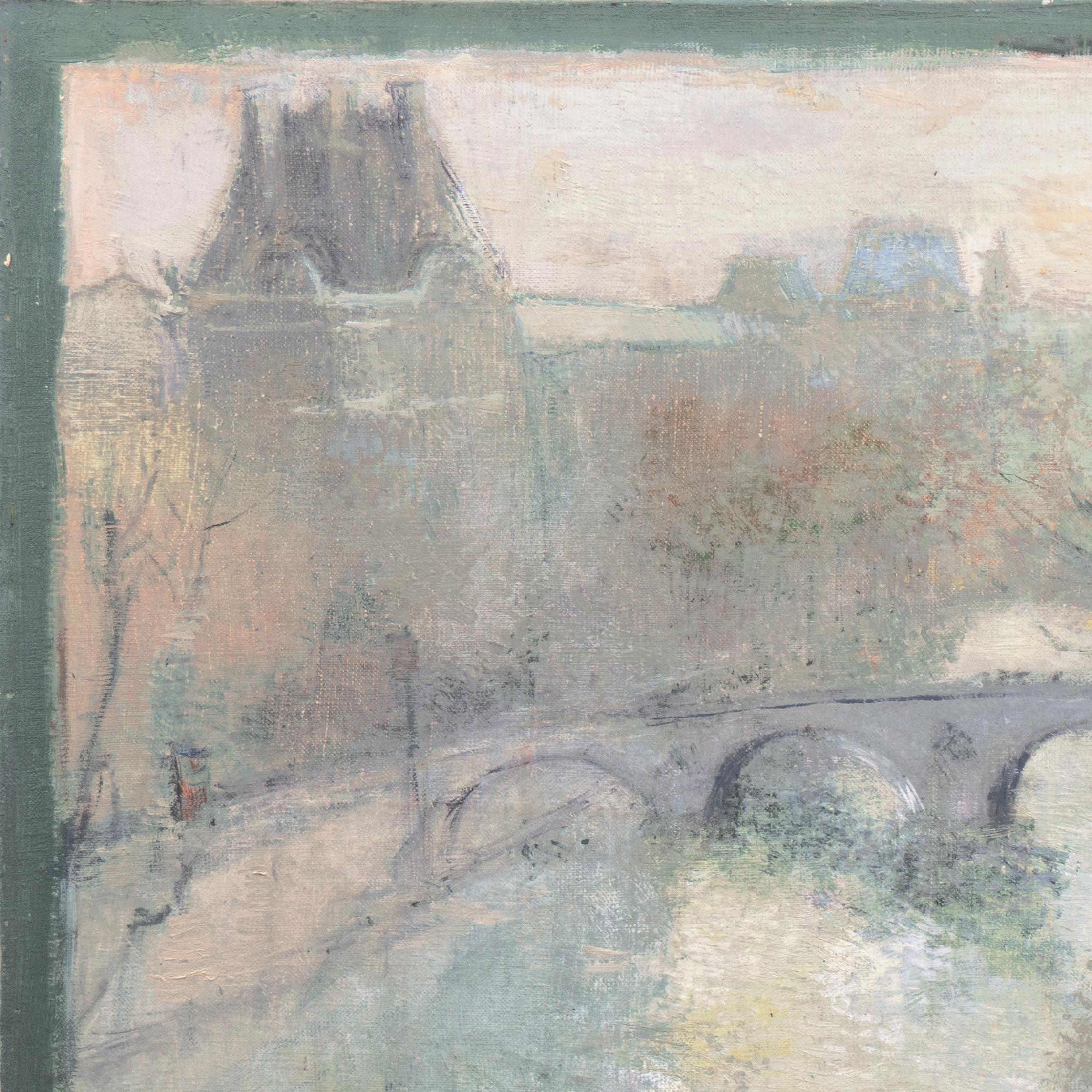 'View of the Seine and the Pont Marie', School of Paris, Post Impressionist oil - Post-Impressionist Painting by Kay Christensen