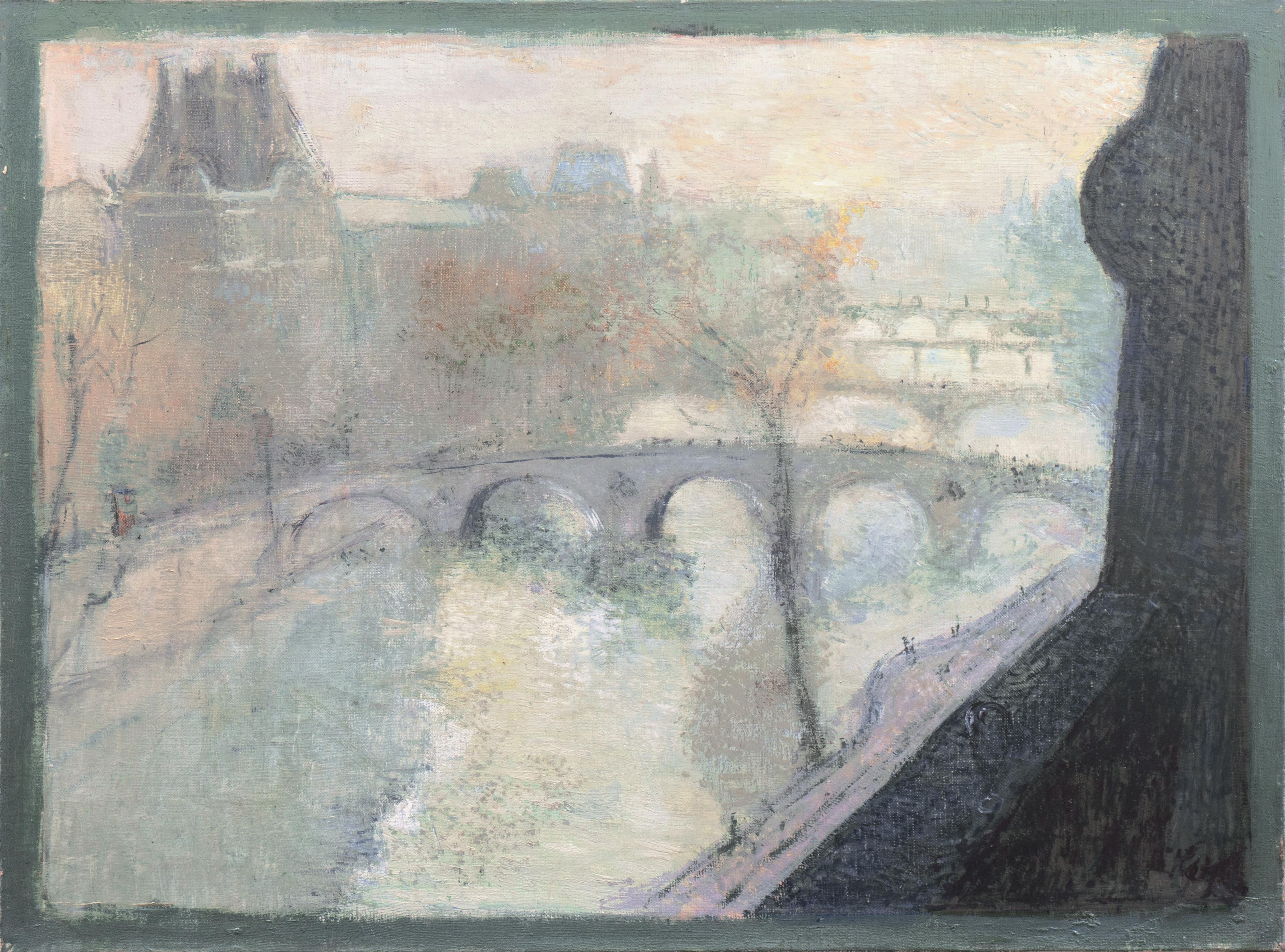 Still-Life Painting Kay Christensen - « Vue de la Seine et du Pont Marie », École de Paris, huile post-impressionniste