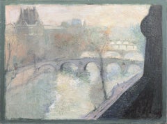 „Ansicht der Seine und der Pont Marie“, Schule von Paris, Ölgemälde des Postimpressionismus