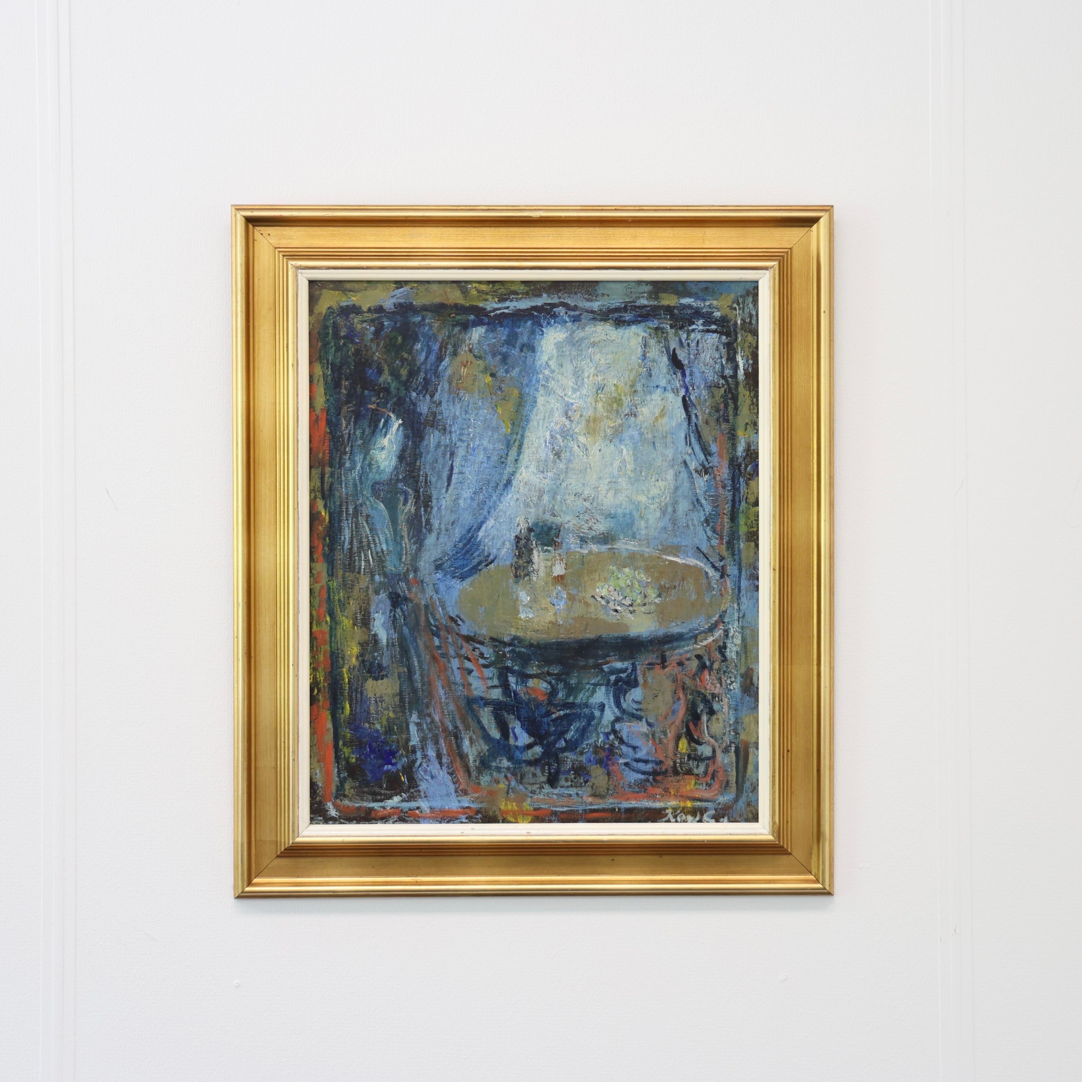 Kay Christensen Poetic Blue-Tone Oil Painting, 1966, Denmark For Sale 2