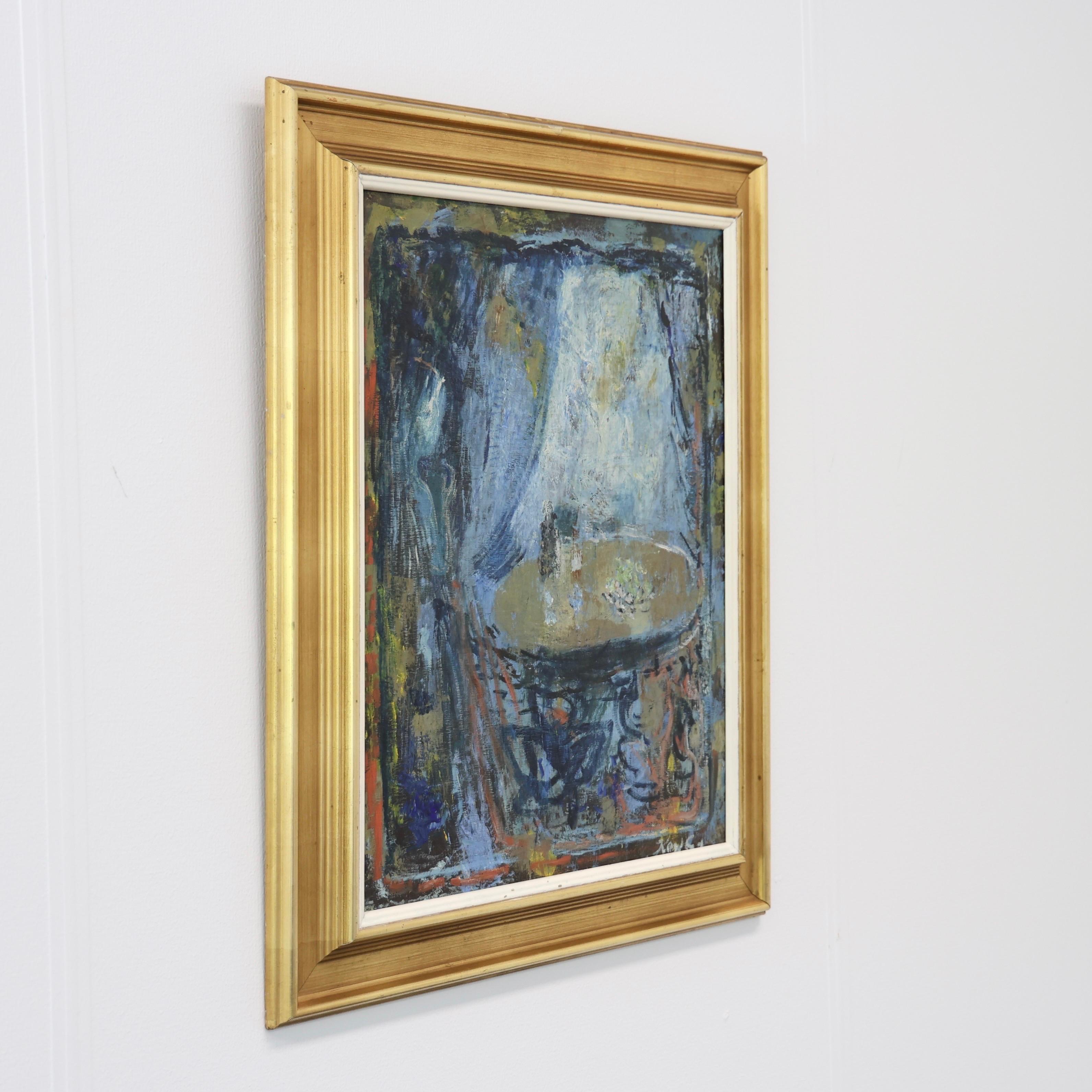 Scandinavian Modern Kay Christensen Poetic Blue-Tone Oil Painting, 1966, Denmark For Sale