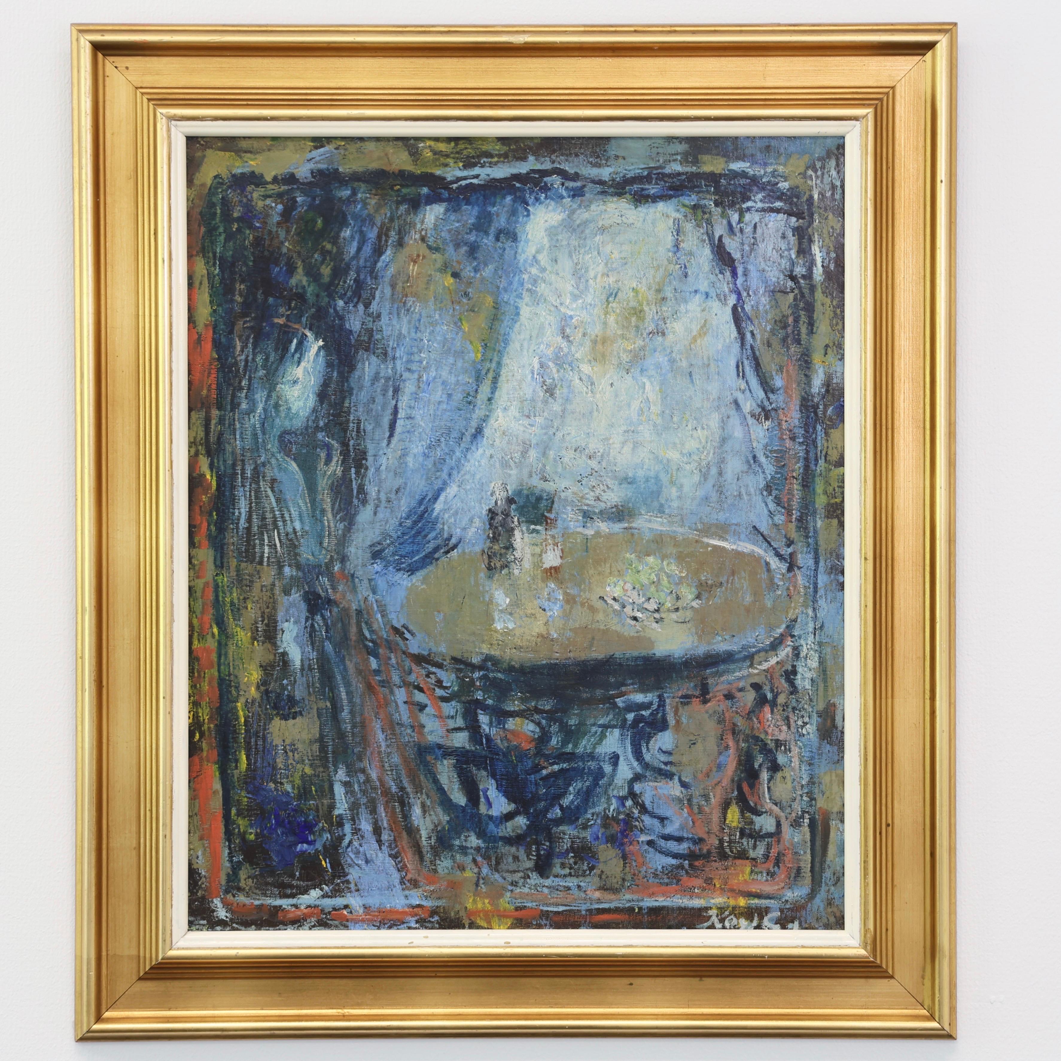 Danish Kay Christensen Poetic Blue-Tone Oil Painting, 1966, Denmark For Sale