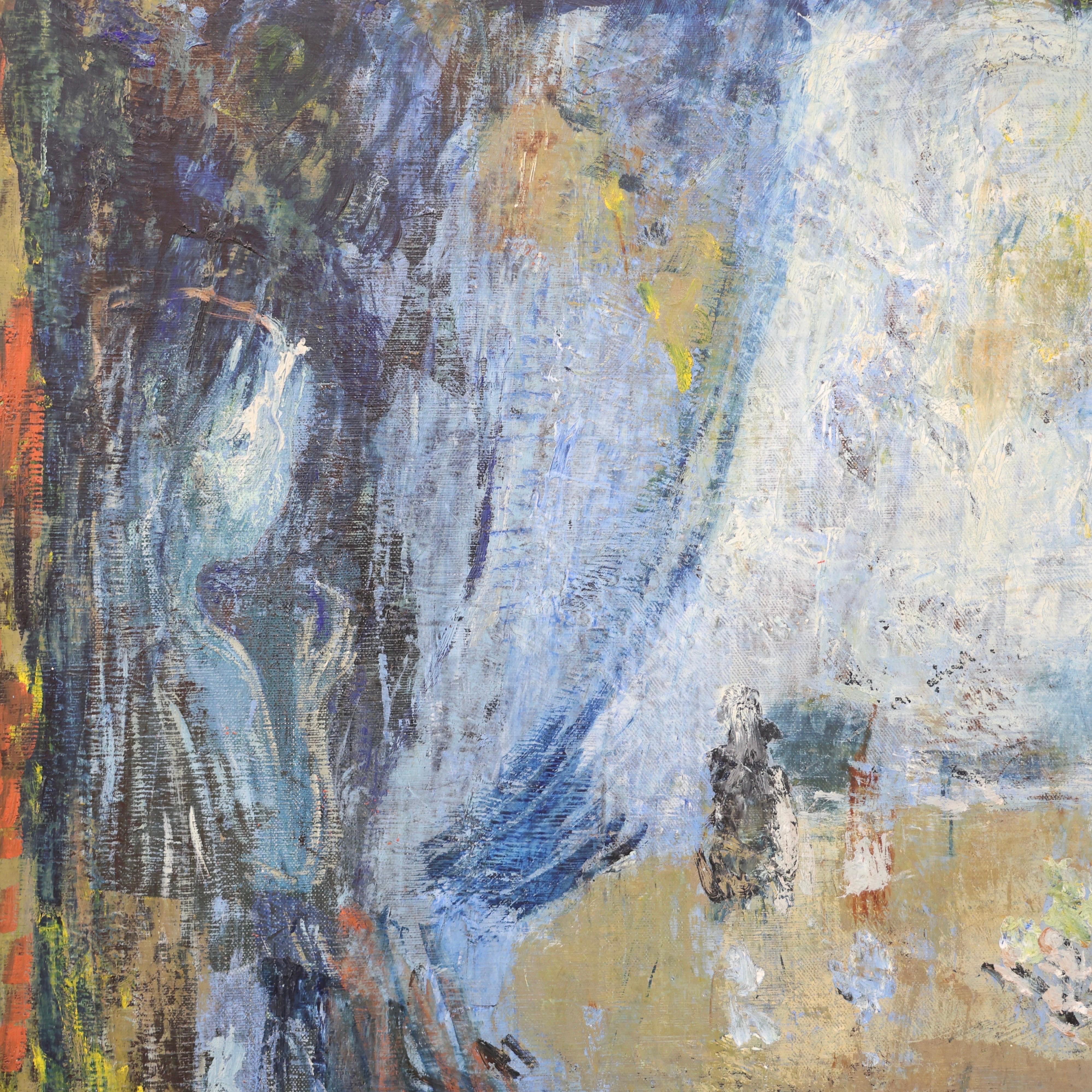 Hand-Painted Kay Christensen Poetic Blue-Tone Oil Painting, 1966, Denmark For Sale