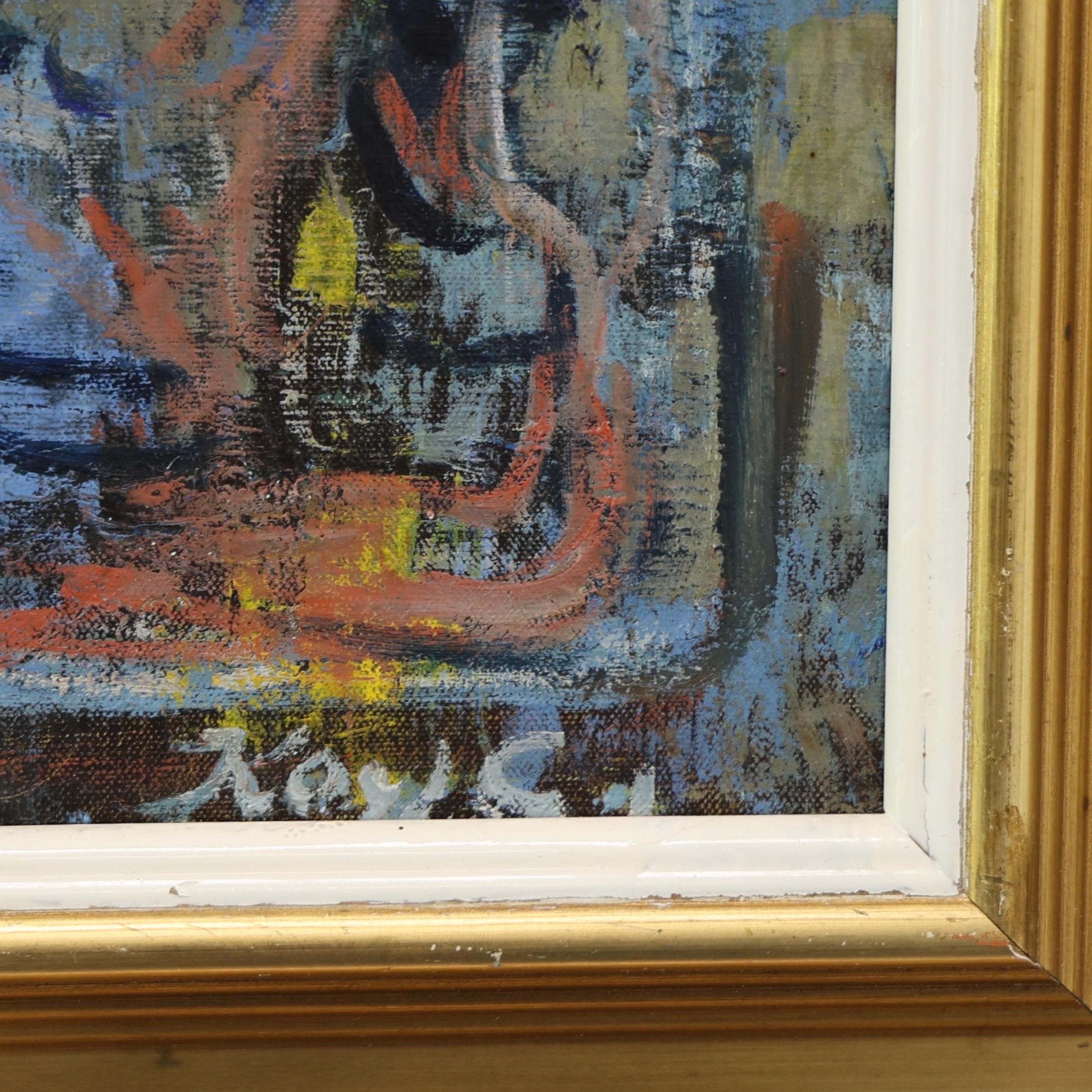Kay Christensen Poetic Blue-Tone Oil Painting, 1966, Denmark In Good Condition For Sale In Værløse, DK