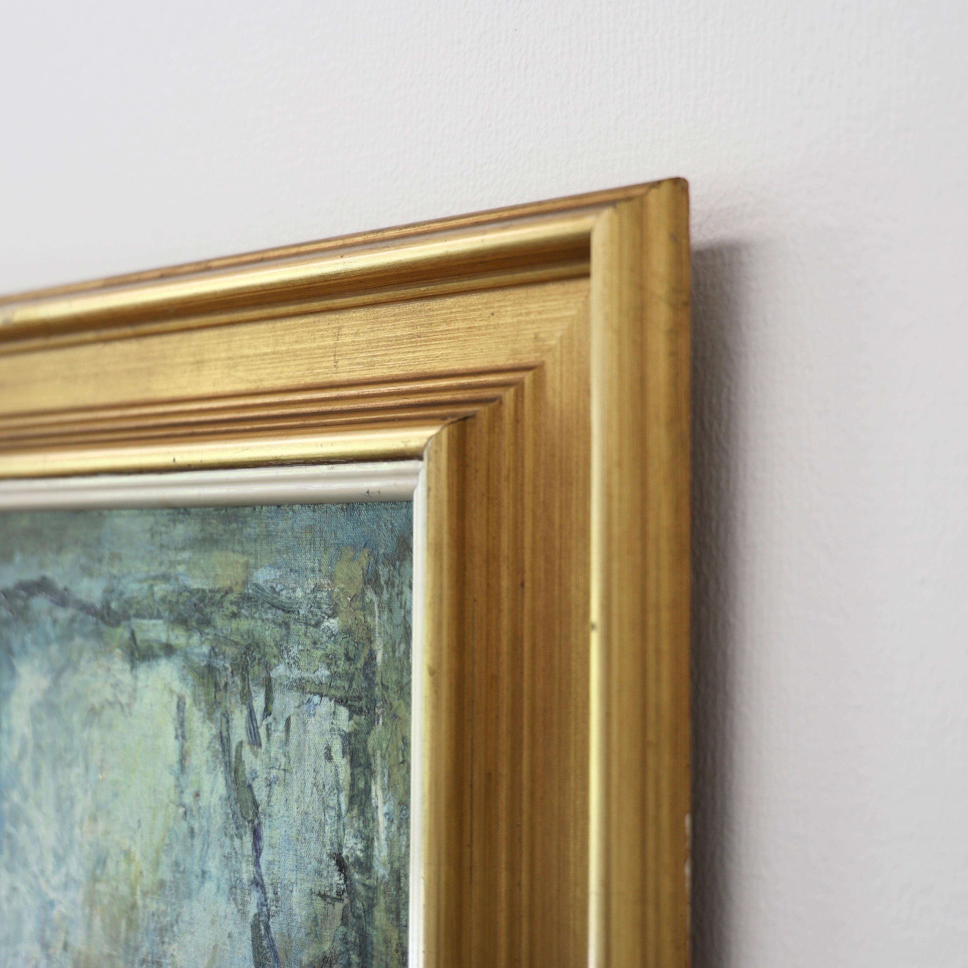 Mid-20th Century Kay Christensen Poetic Blue-Tone Oil Painting, 1966, Denmark For Sale