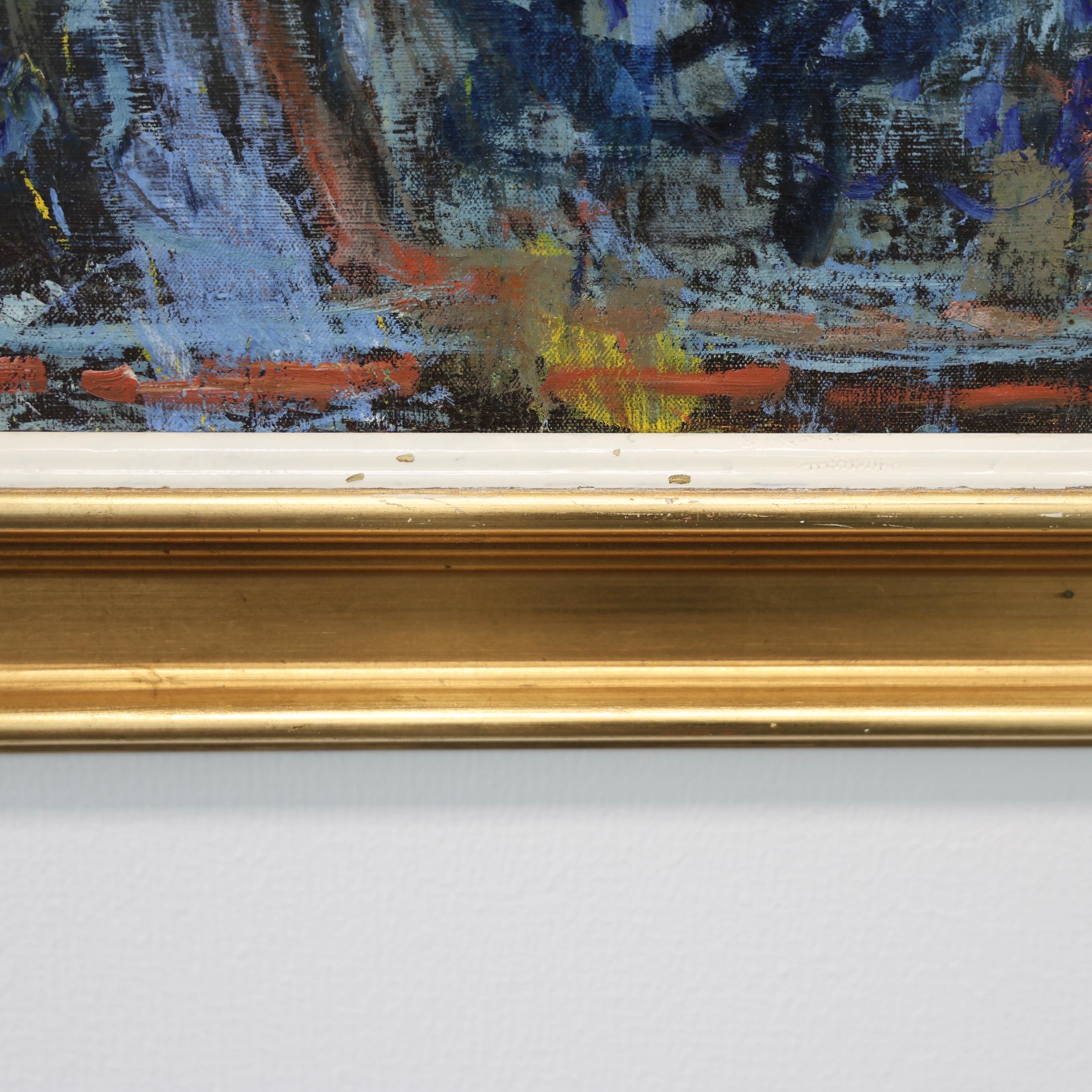 Wood Kay Christensen Poetic Blue-Tone Oil Painting, 1966, Denmark For Sale