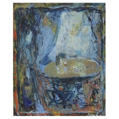 Kay Christensen Poetic Blue-Tone Oil Painting, 1966, Denmark