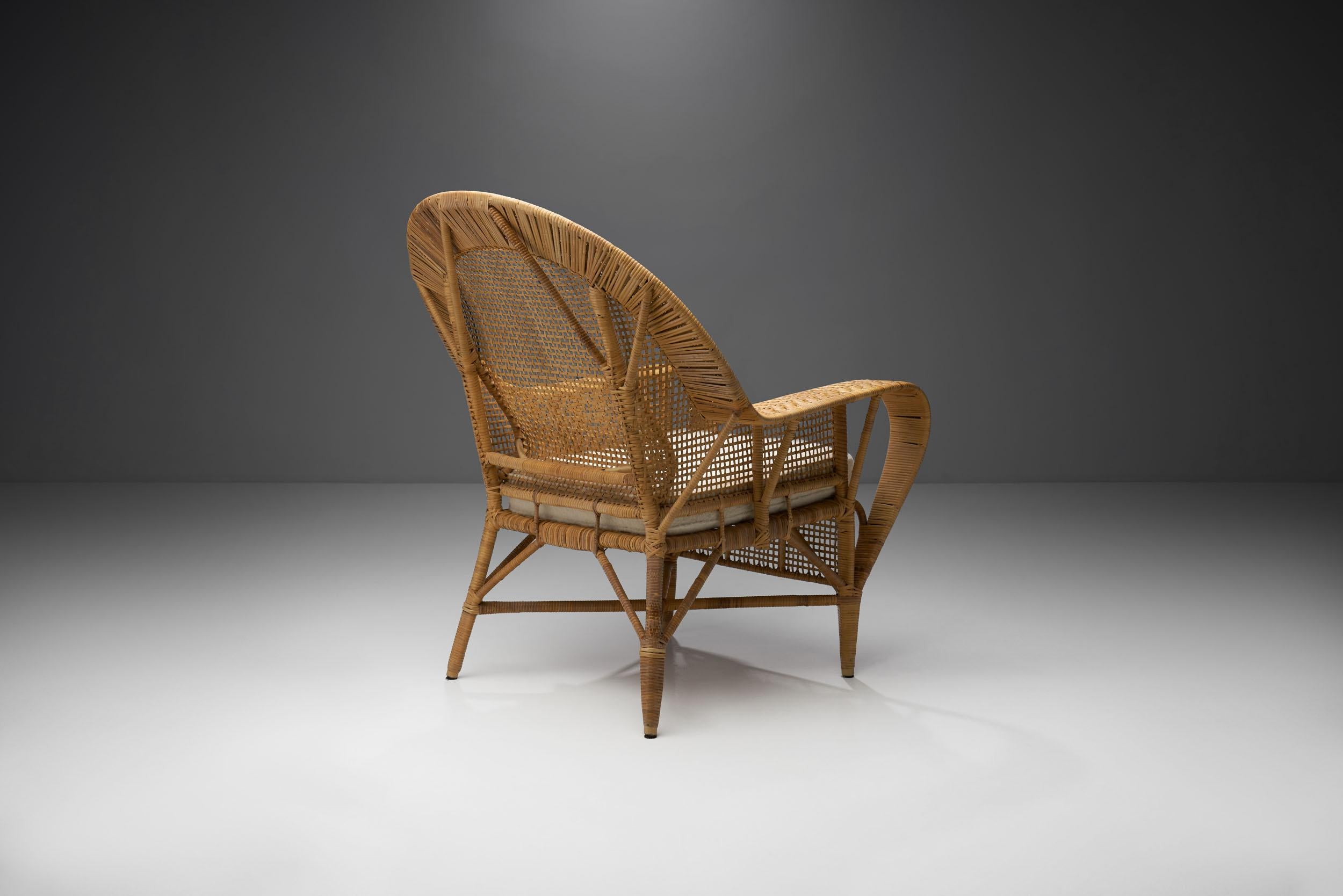 Danish Kay Fisker “Canton” Rattan Lounge Chair for Robert Wengler, Denmark, 1950s