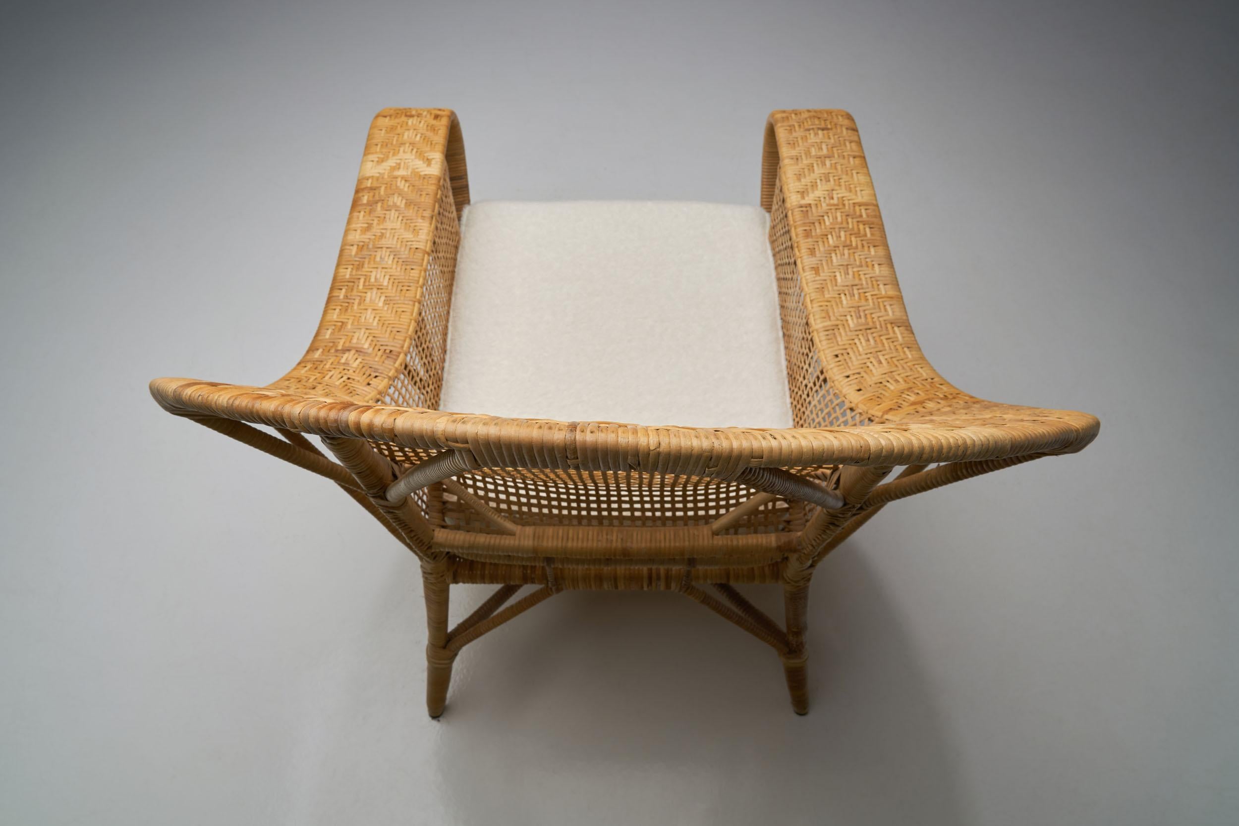 Fabric Kay Fisker “Canton” Rattan Lounge Chair for Robert Wengler, Denmark, 1950s