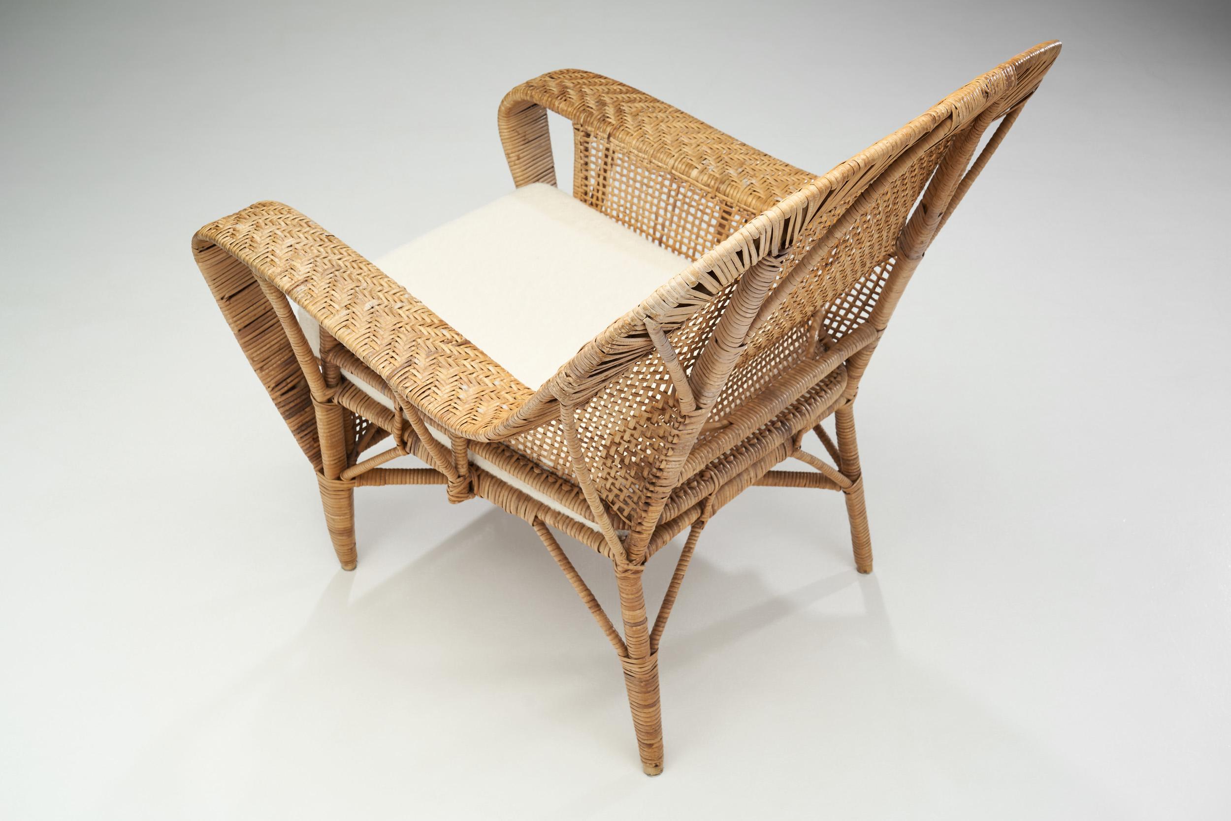 Kay Fisker fauteuil de salon en osier tressé Canton pour Robert Wengler, Danemark, années 1950 1