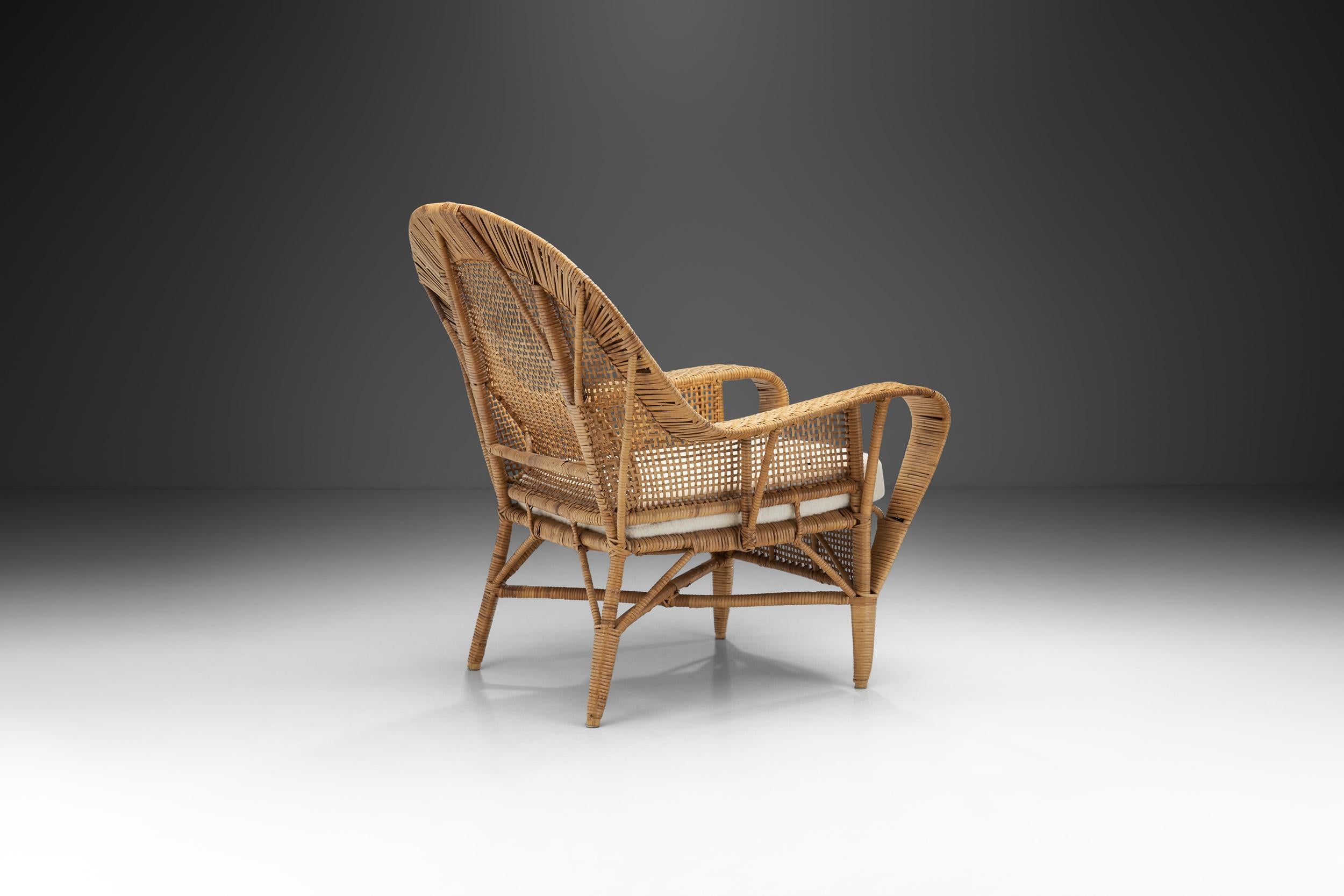 Scandinavian Modern Kay Fisker “Canton” Woven Wicker Lounge Chair for Robert Wengler, Denmark 1950s